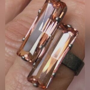 Sabika Retired 2-Rectangular Staggered Amber Crytals Adjustable Ring One Sz